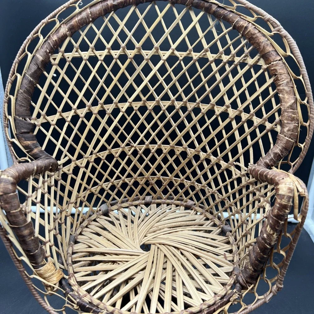 Vintage Wicker Peacock Fan Back Rattan Chair 16